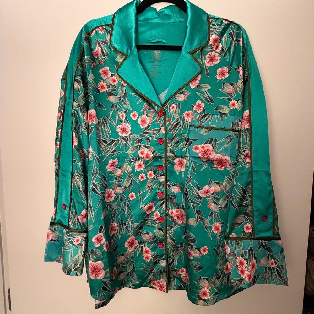 Floral Satin Pajama Top - Green